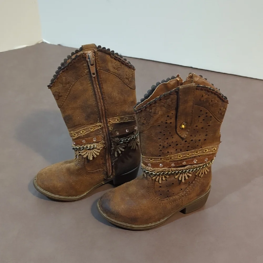 Paris Blues Arianna Boho Boots Brown Toddler Size 7 Side Zipper PM-52 H-Q